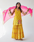 Dupahar Yellow Big Flower Gharara Set