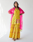 Dupahar Yellow Big Flower Gharara Set