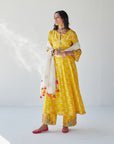 Dupahar Yellow Front Kali Phulkari Kurta Set