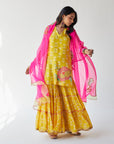 Dupahar Yellow Big Flower Gharara Set