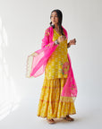 Dupahar Yellow Big Flower Gharara Set