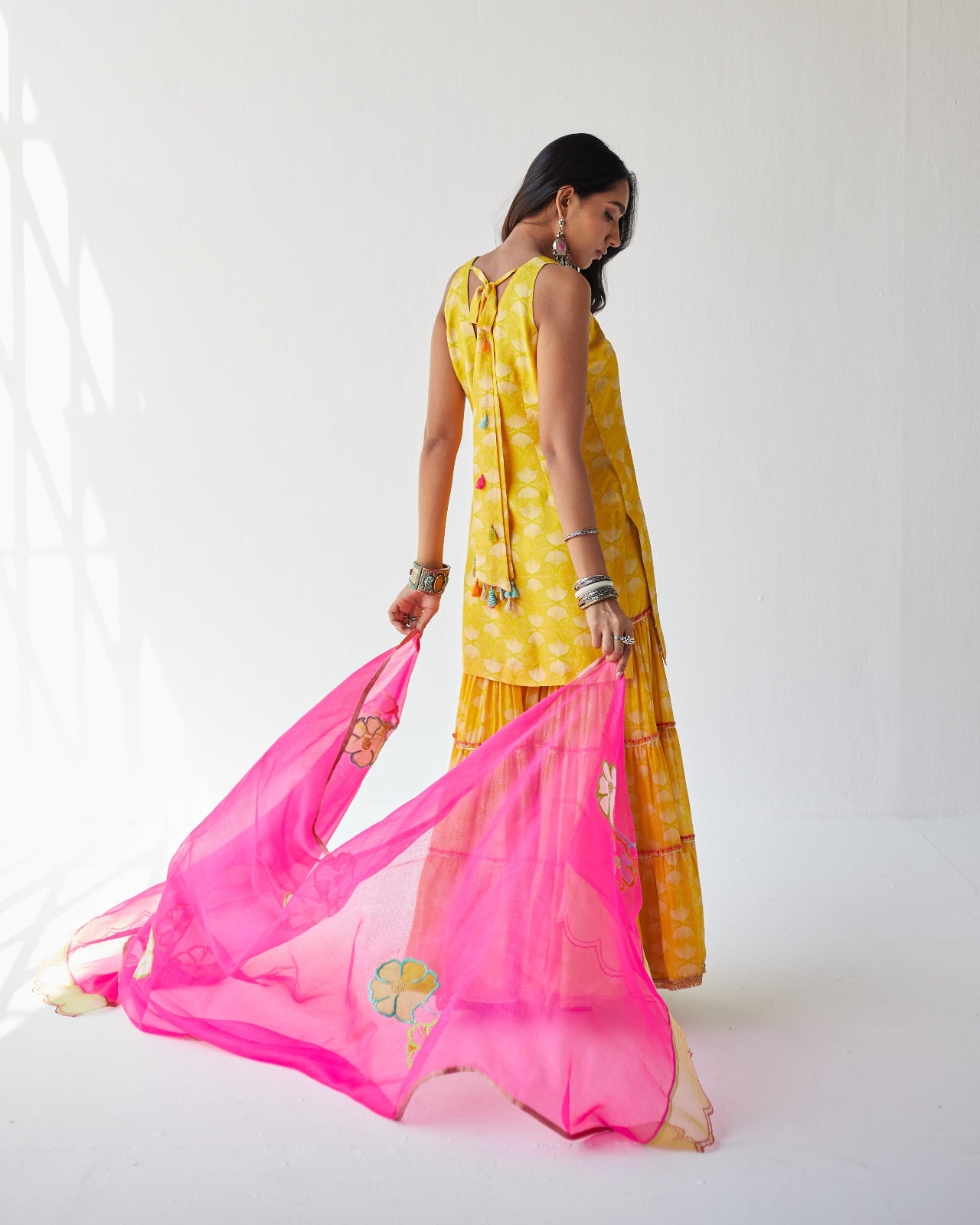 Dupahar Yellow Big Flower Gharara Set