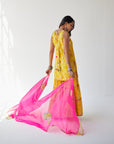 Dupahar Yellow Big Flower Gharara Set