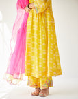 Dupahar Yellow Front Puckering Kurta Set