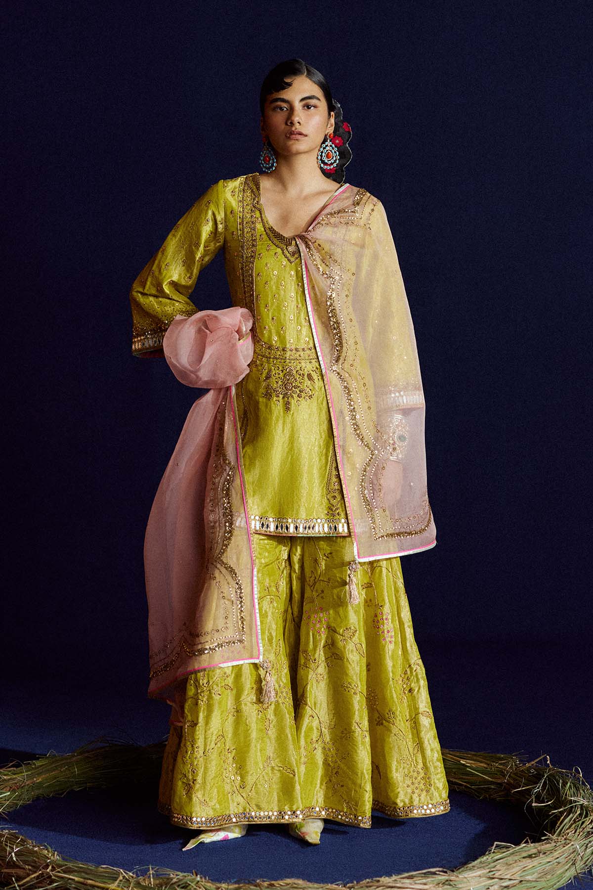 Mastani Yellow Tissue Jaal Gharara Set