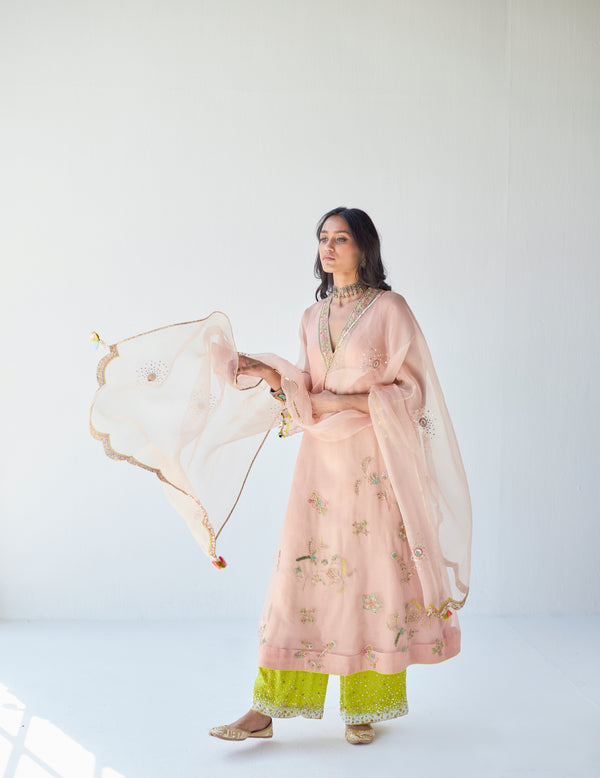 Pastel Pink Side Sequence Scallop Dupatta