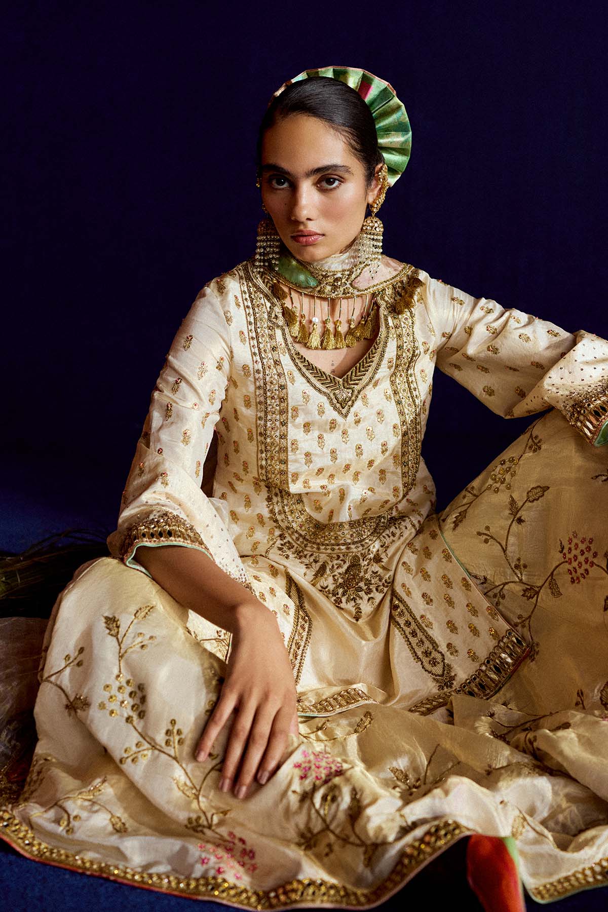 Mastani Ivory Tissue Jaal Gharara Set
