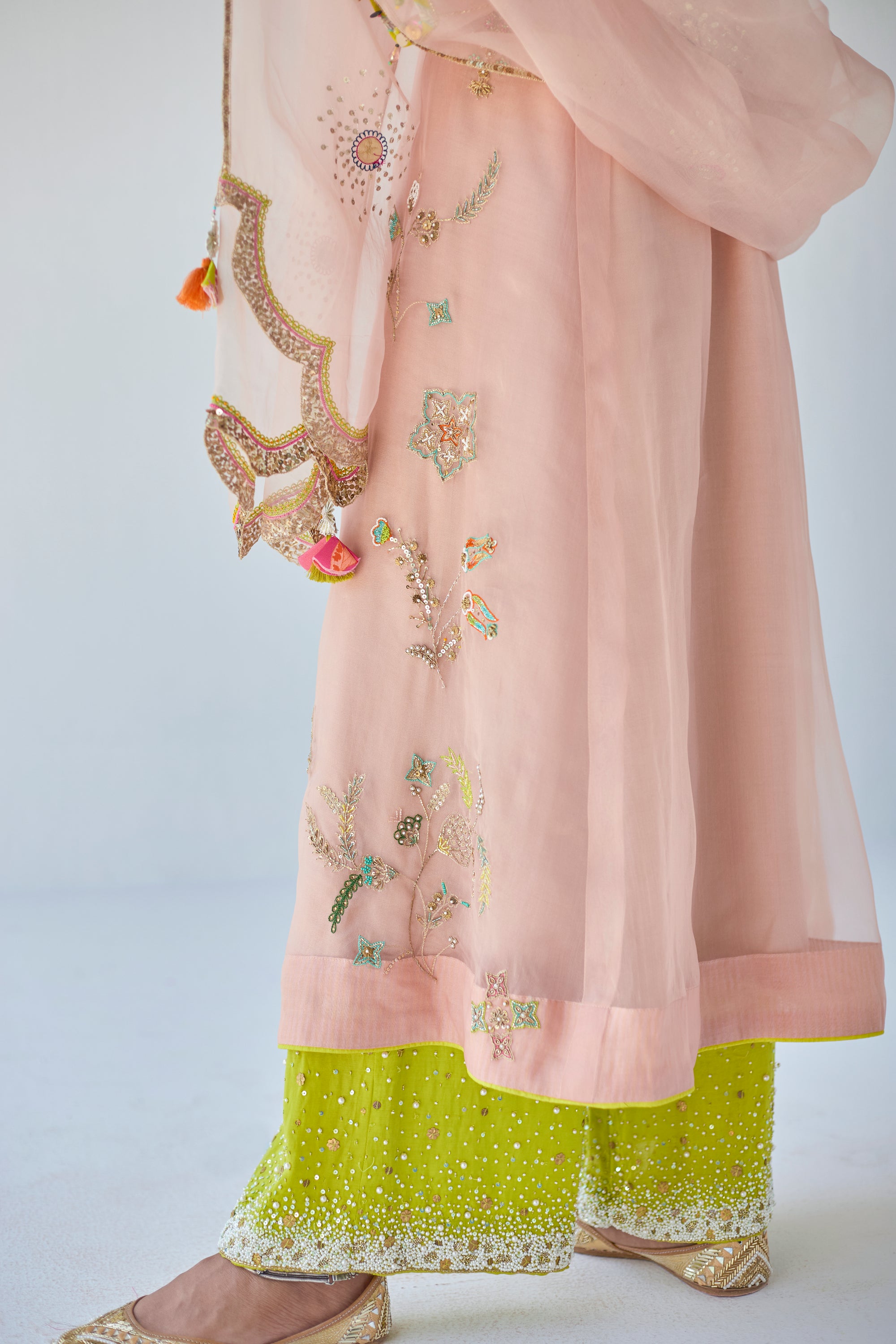 Pastel Pink Jaal Kangana Ranaut Organza Kurta Set