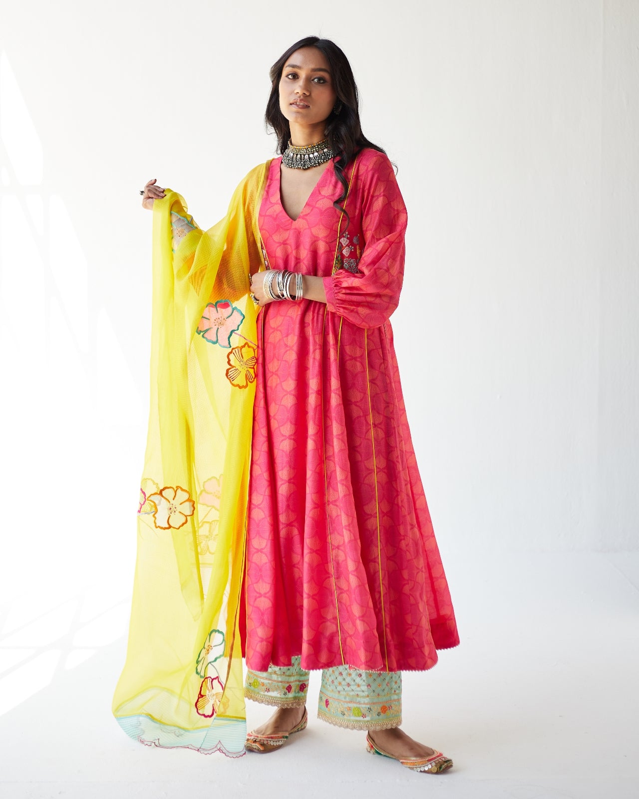 Dupahar Magenta Side Kali Kurta Set