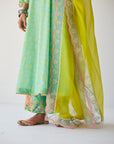 Dupahar Sea Green Front Kali Phulkari Kurta Set