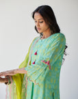 Dupahar Sea Green Front Kali Phulkari Kurta Set