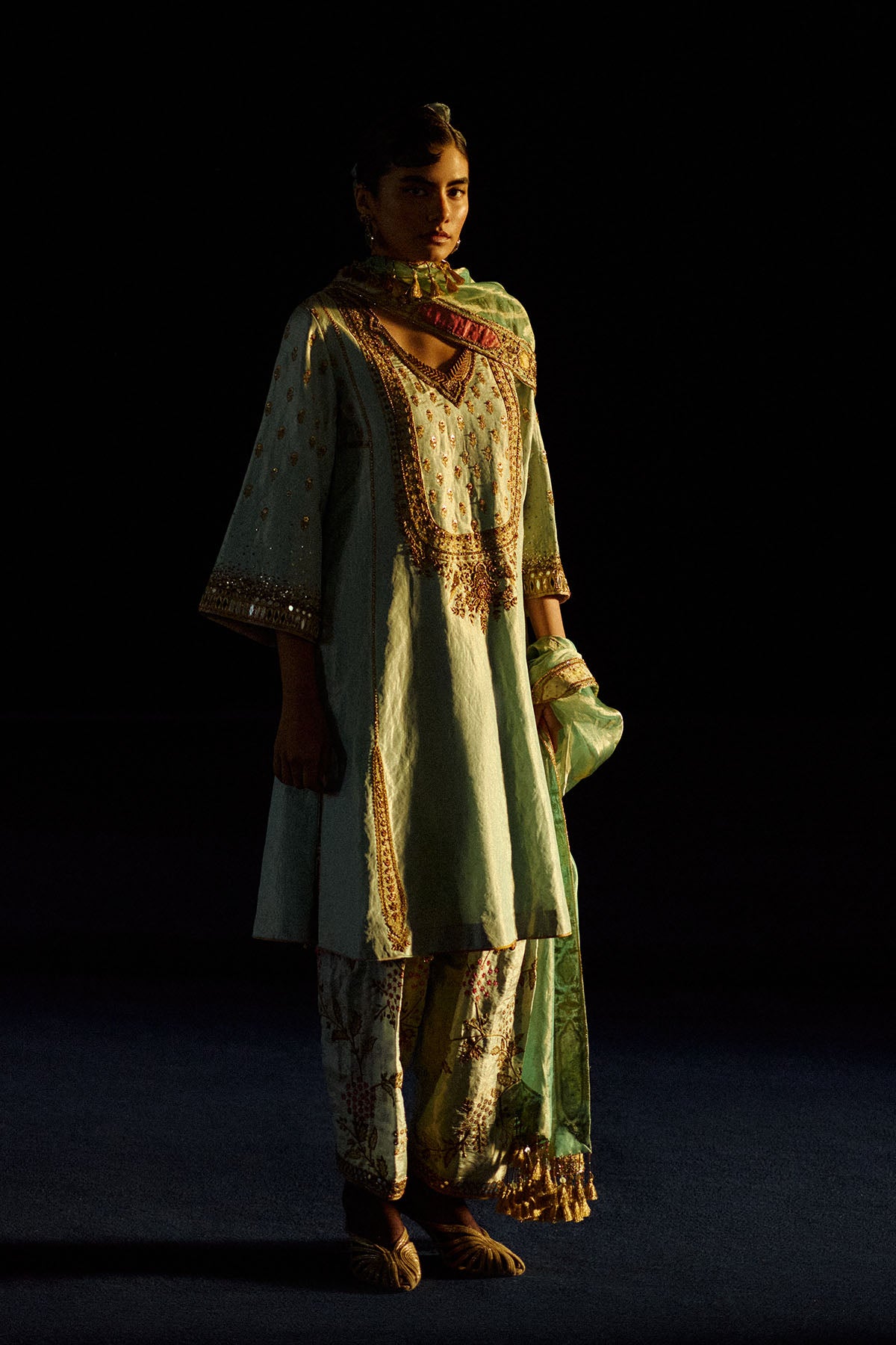 Mastani Powder Blue Tissue Choga Salwar Set