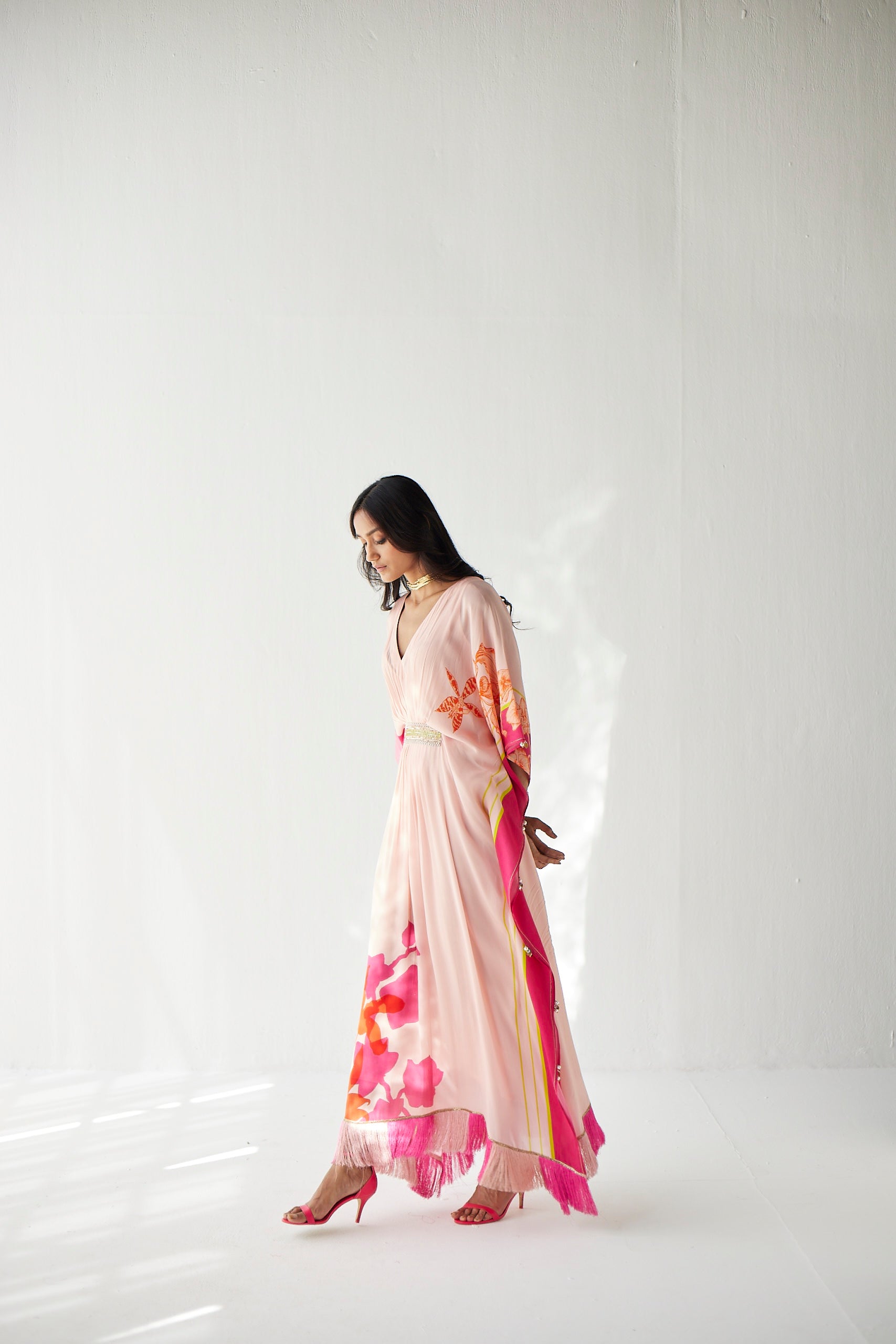 Pastel Pink Belt Kaftan