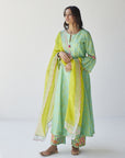 Dupahar Sea Green Front Kali Phulkari Kurta Set