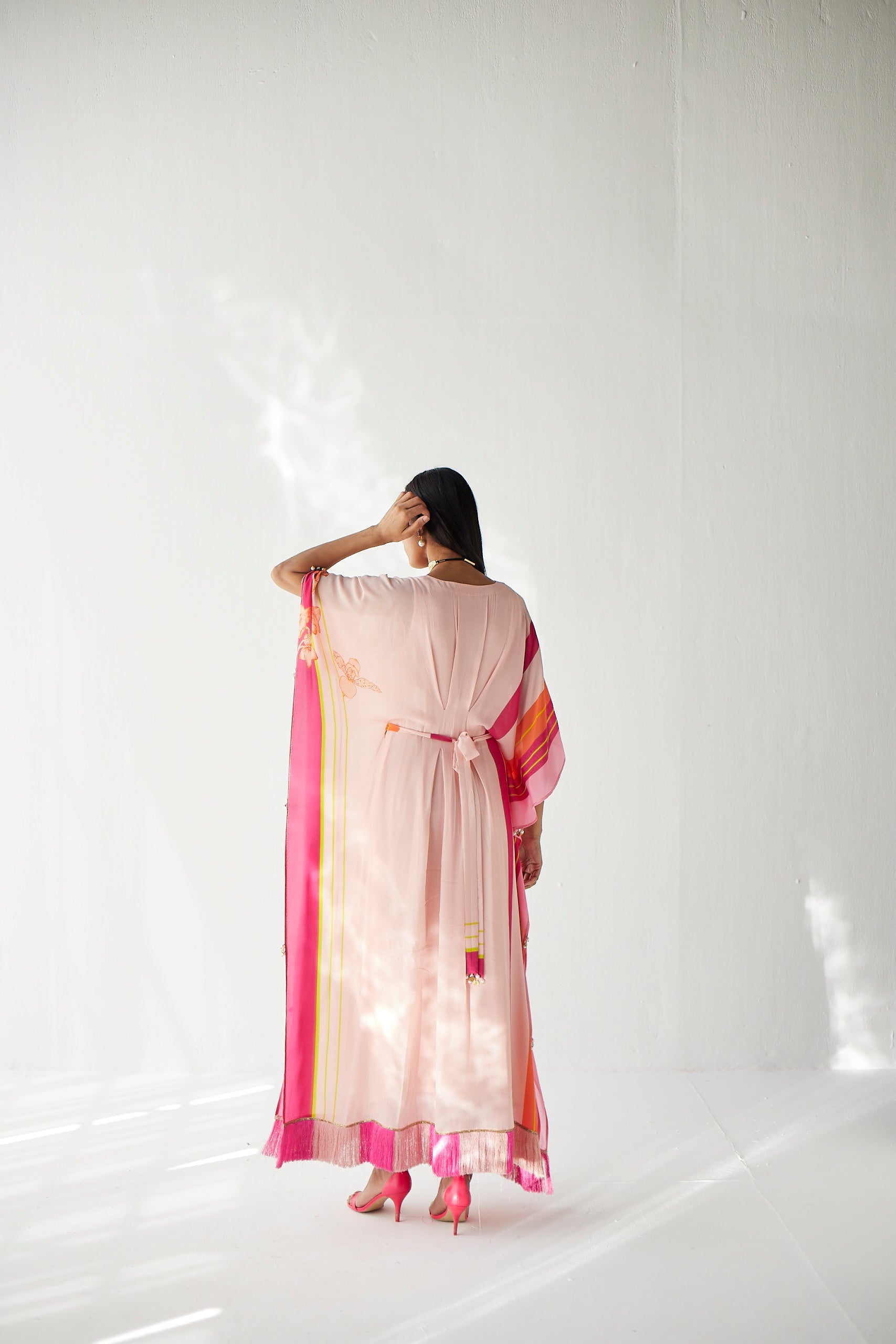 Pastel Pink Belt Kaftan