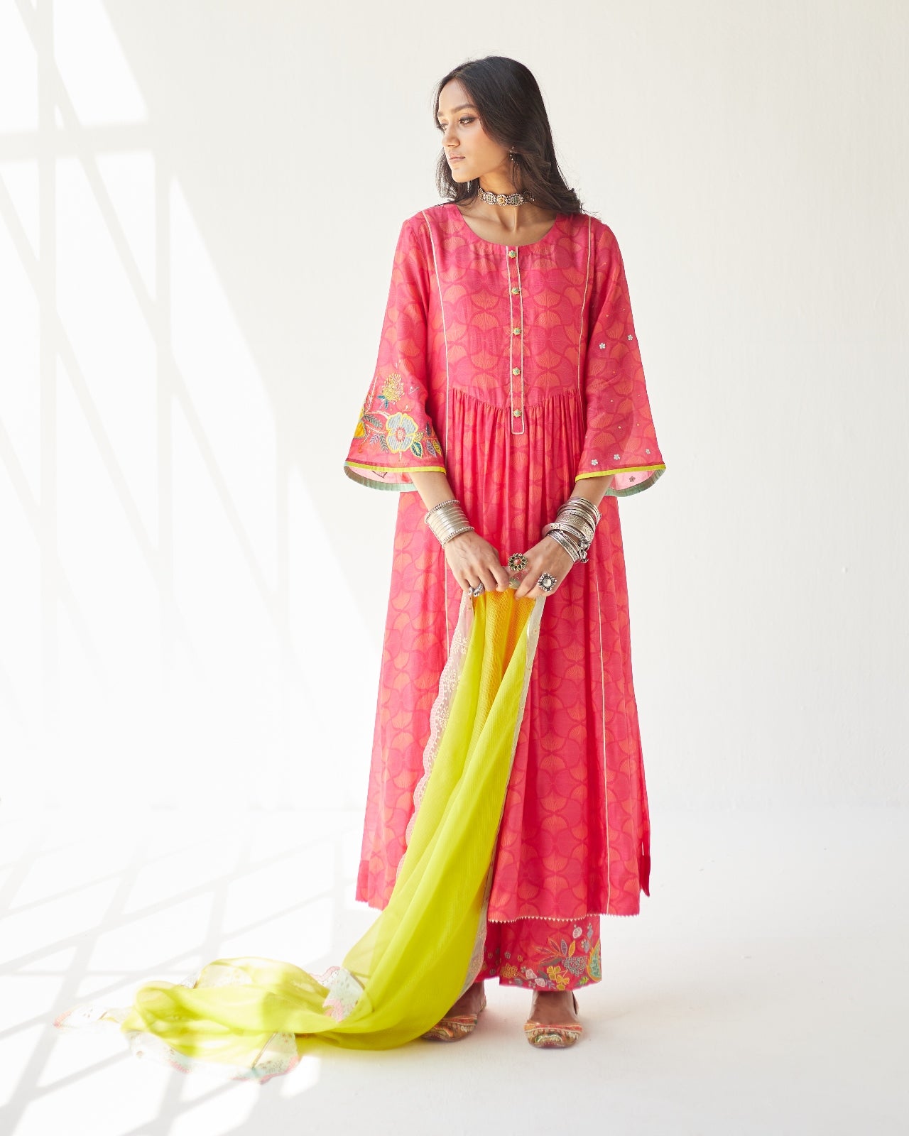 Dupahar Magenta Front Puckering Kurta Set