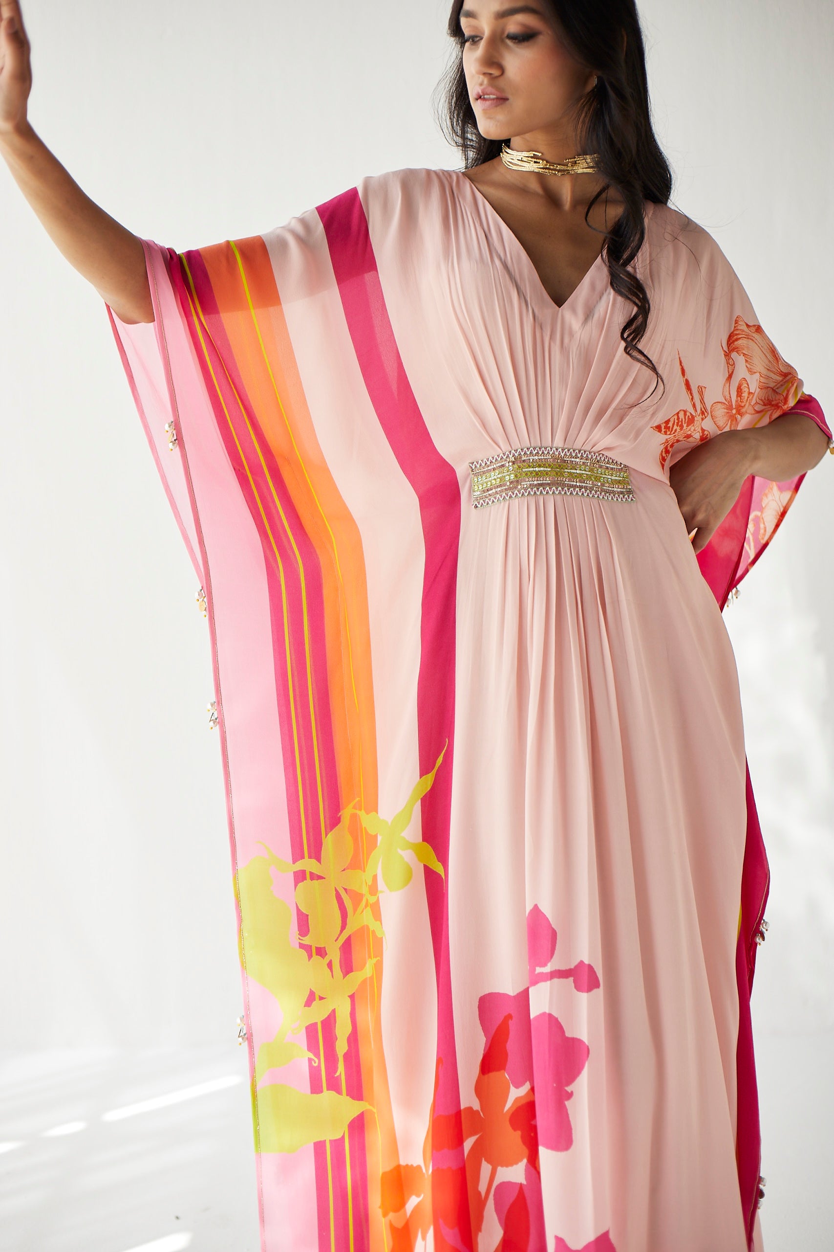 Pastel Pink Belt Kaftan