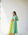 Dupahar Sea Green Side Kali Kurta Set