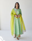 Dupahar Sea Green Front Kali Phulkari Kurta Set