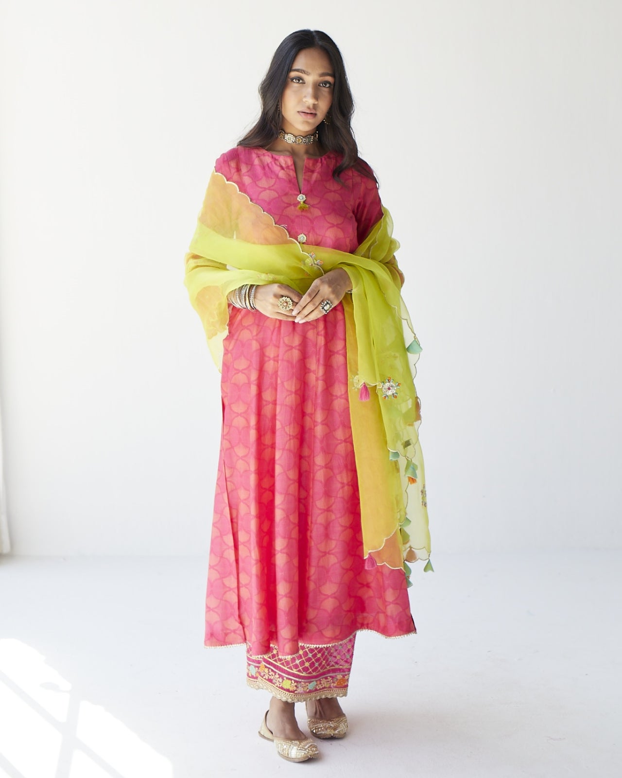 Dupahar Magenta Front Kali Phulkari Kurta Set