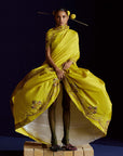 Mastani Yellow Silk Laap Boota Saree Set