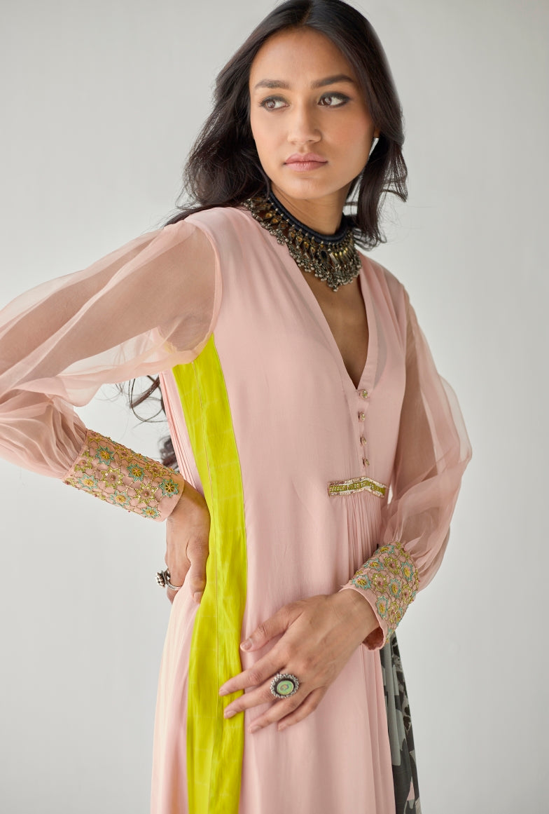 Pastel Pink Side Flower Kurta Set