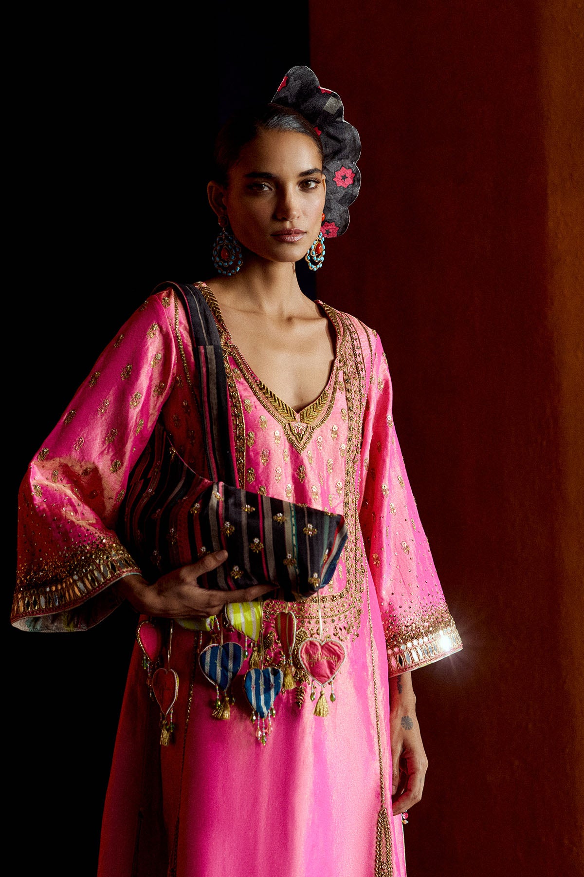 Mastani Hot Pink Tissue Choga Salwar Set