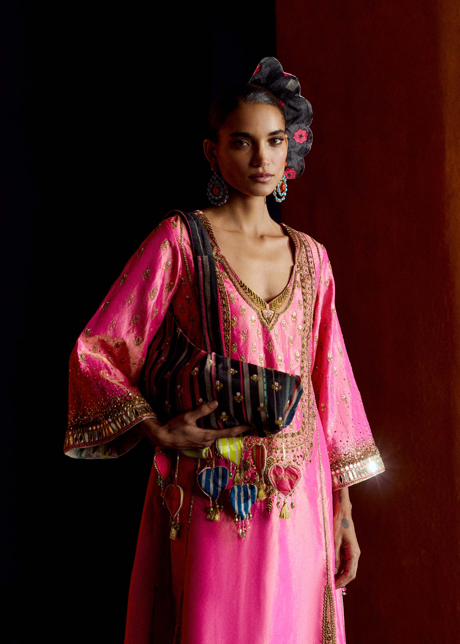 Mastani Hot Pink Tissue Choga Salwar Set