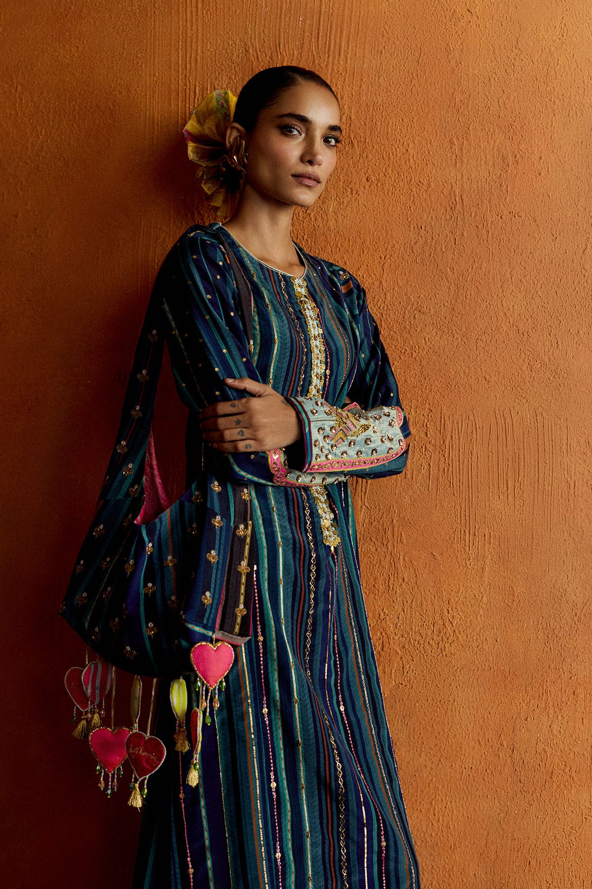 Mastani Teal Blue Stripes Kurta Set
