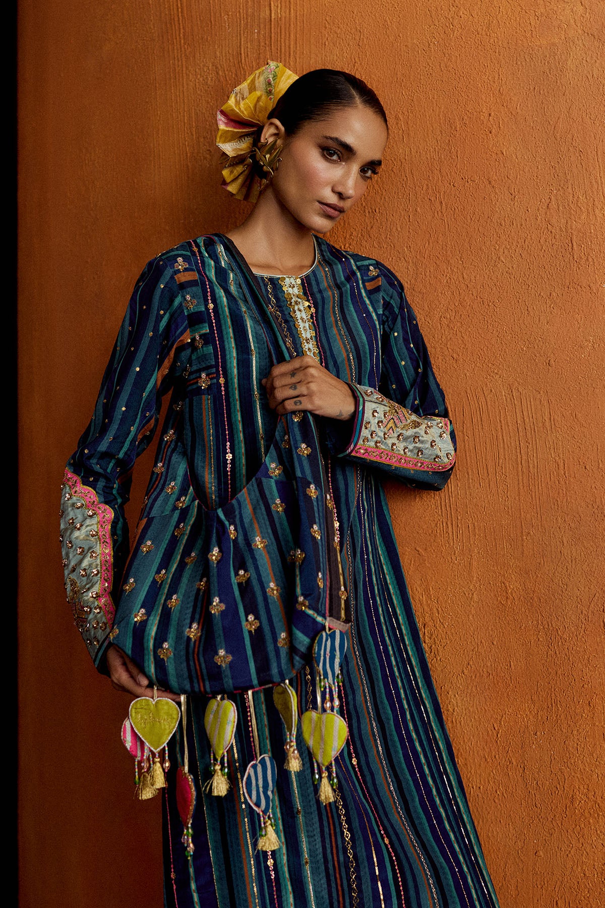 Mastani Teal Blue Stripes Kurta Set