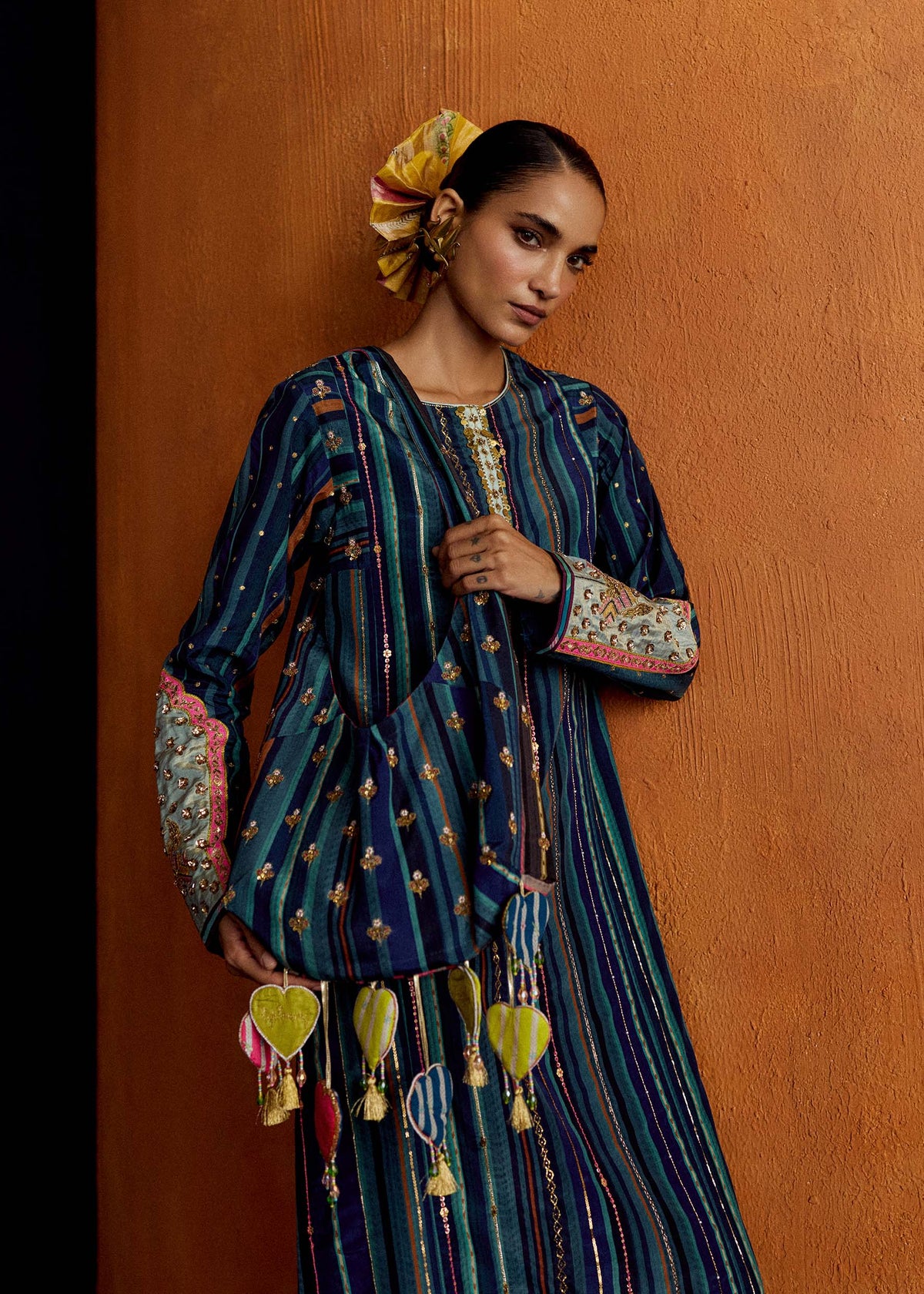 Mastani Teal Blue Stripes Kurta Set