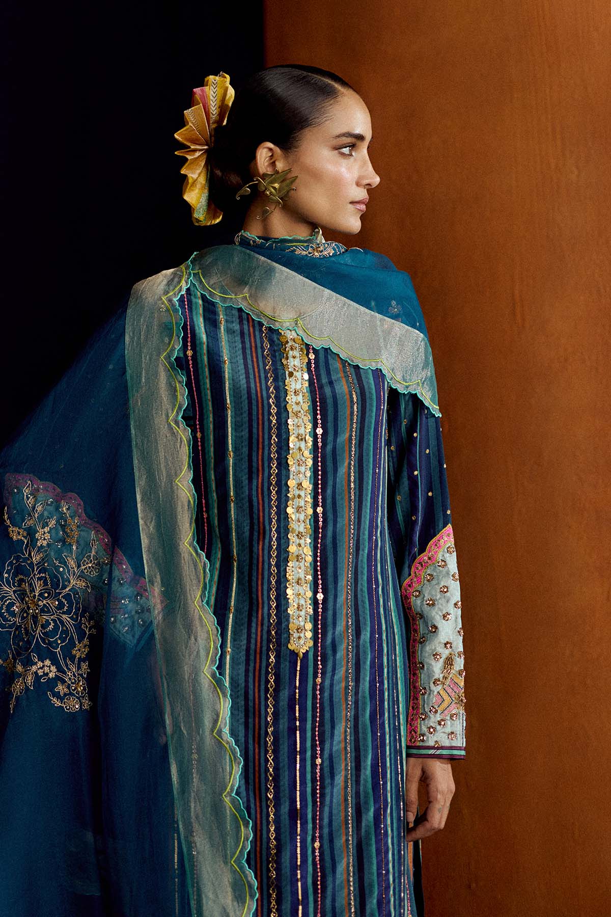 Mastani Teal Blue Stripes Kurta Set