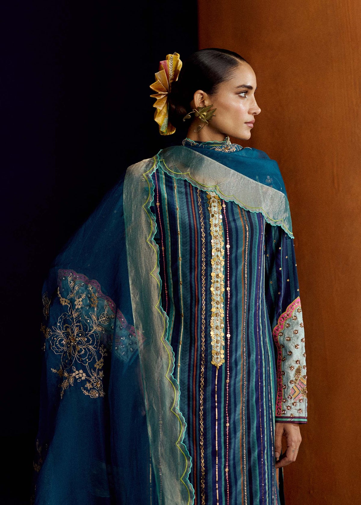 Mastani Teal Blue Stripes Kurta Set