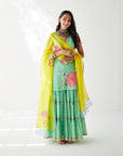 Dupahar Sea Green Big Flower Gharara Set