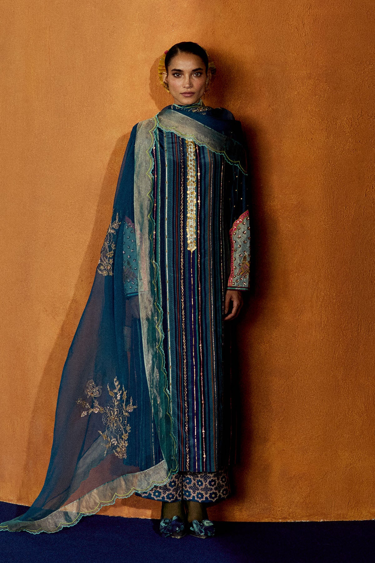 Mastani Teal Blue Stripes Kurta Set