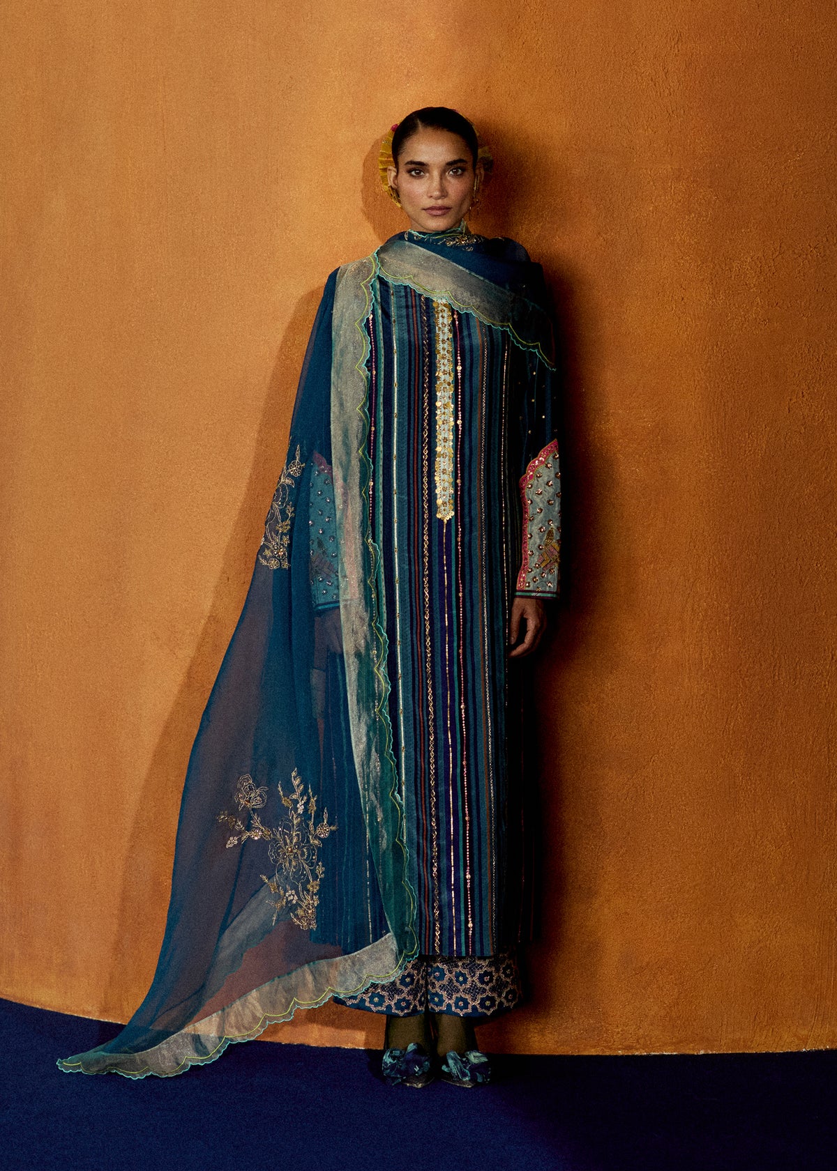 Mastani Teal Blue Stripes Kurta Set