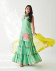 Dupahar Sea Green Big Flower Gharara Set