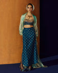 Mastani Teal Blue Silk Skirt Set