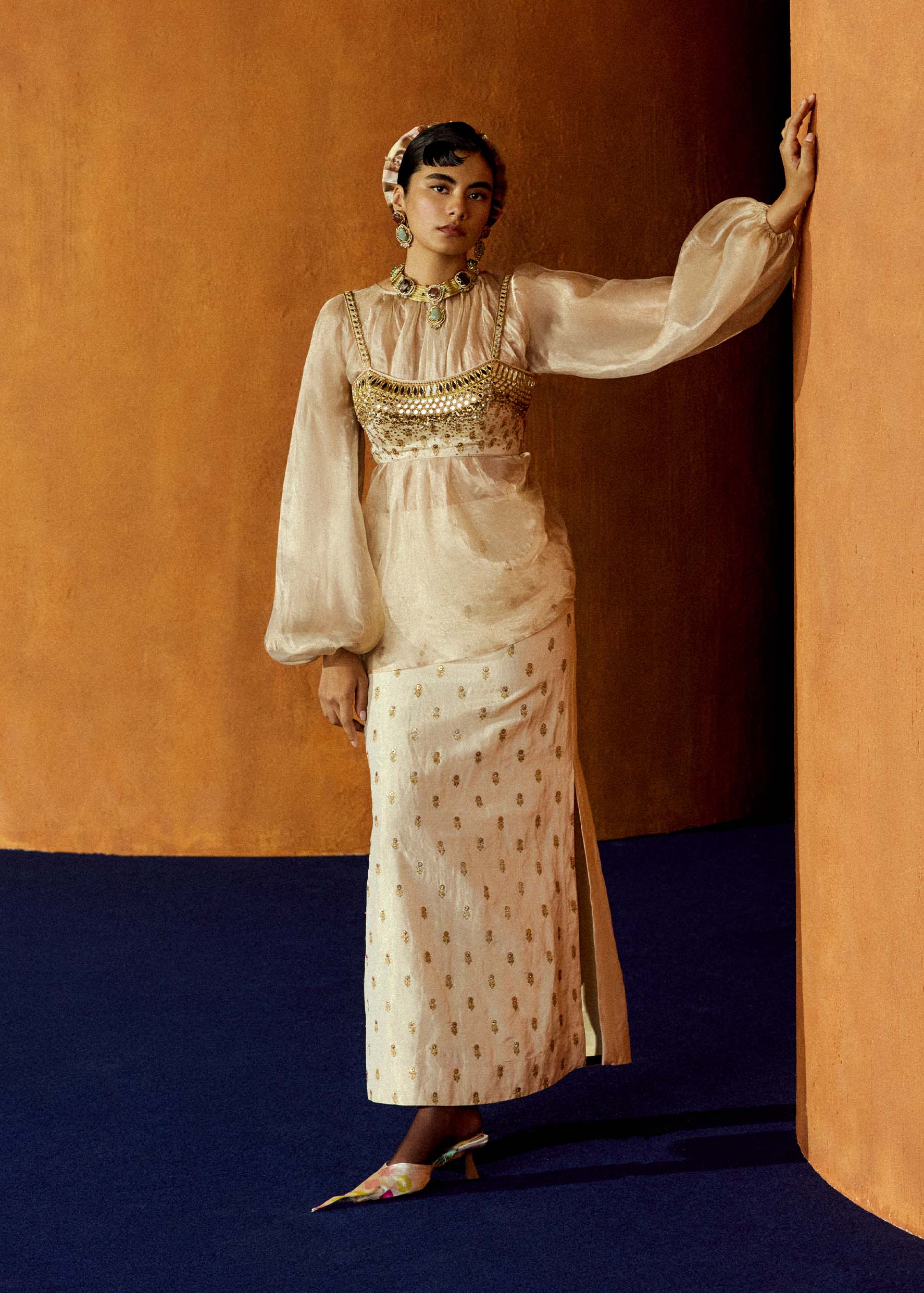 Mastani Ivory Tissue Skirt Set