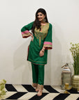 EXCLUSIVE EDIT BOTTLE GREEN SILK KURTA SET