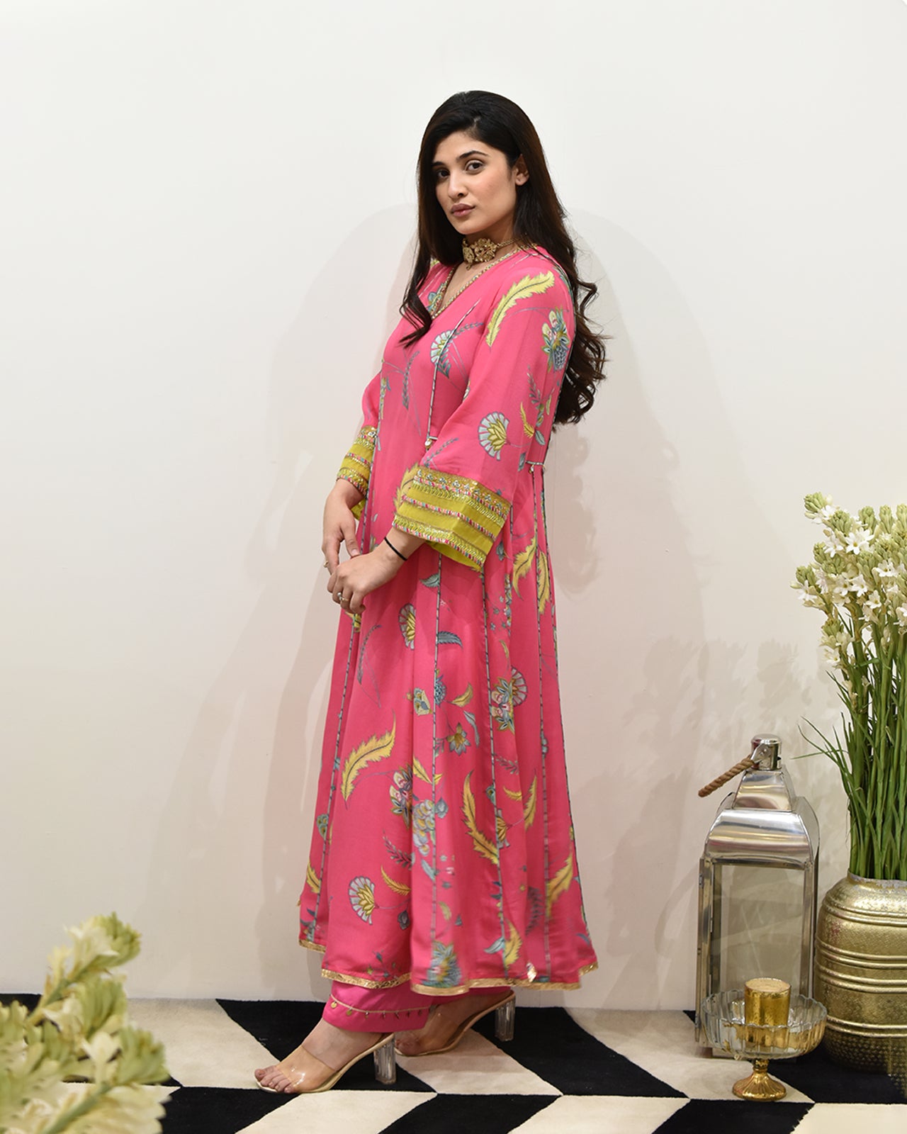 EXCLUSIVE EDIT FARIBA PRINT SIDE KALI KURTA SET