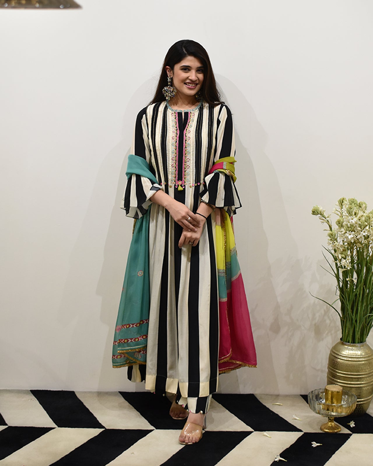 EXCLUSIVE EDIT BLACK/ IVORY STRIPE KURTA SET