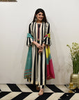 EXCLUSIVE EDIT BLACK/ IVORY STRIPE KURTA SET