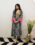 EXCLUSIVE EDIT SHADOW PRINT METAL YOKE KURTA SET