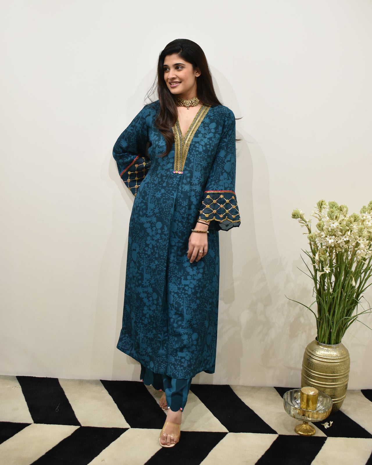EXCLUSIVE EDIT SHADOW PRINT FRONT PUCKERING KURTA SET