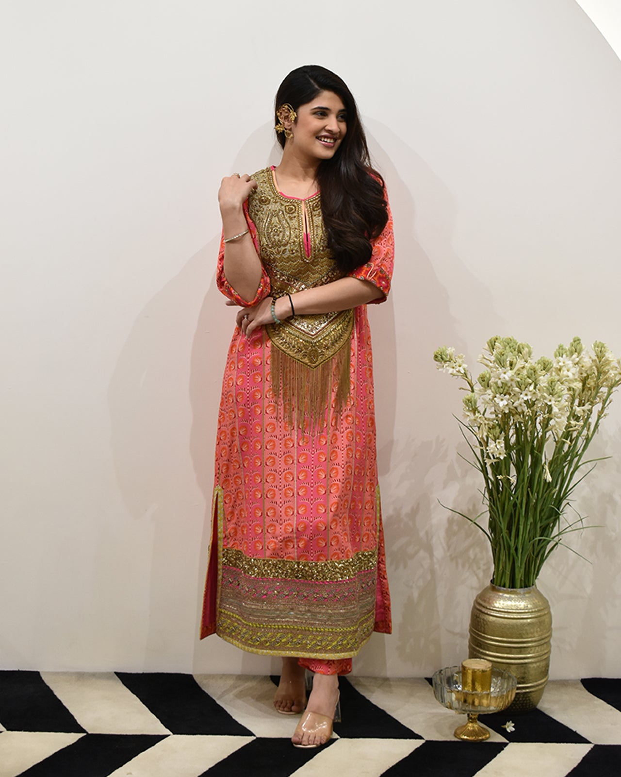 EXCLUSIVE EDIT TISSUE YOKE KURTA SET