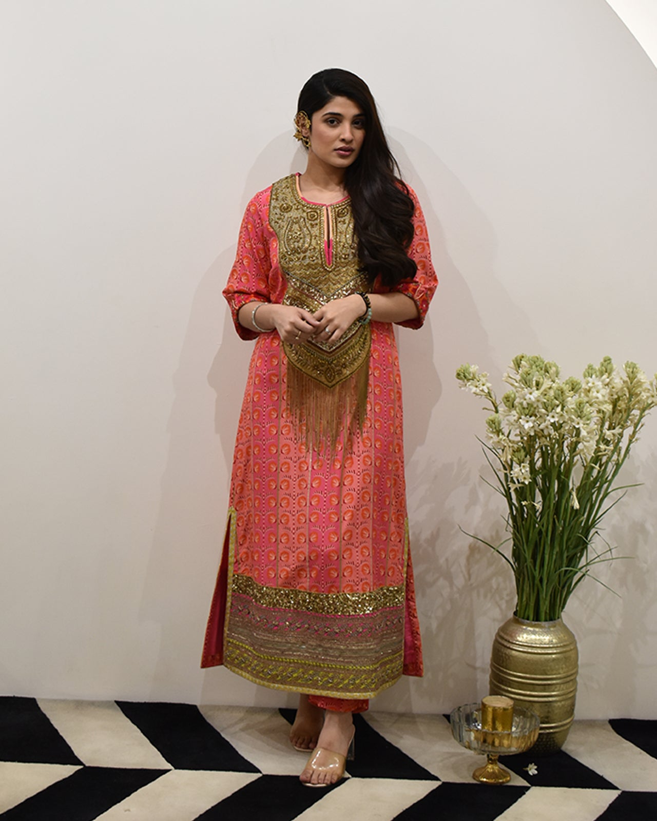 EXCLUSIVE EDIT TISSUE YOKE KURTA SET