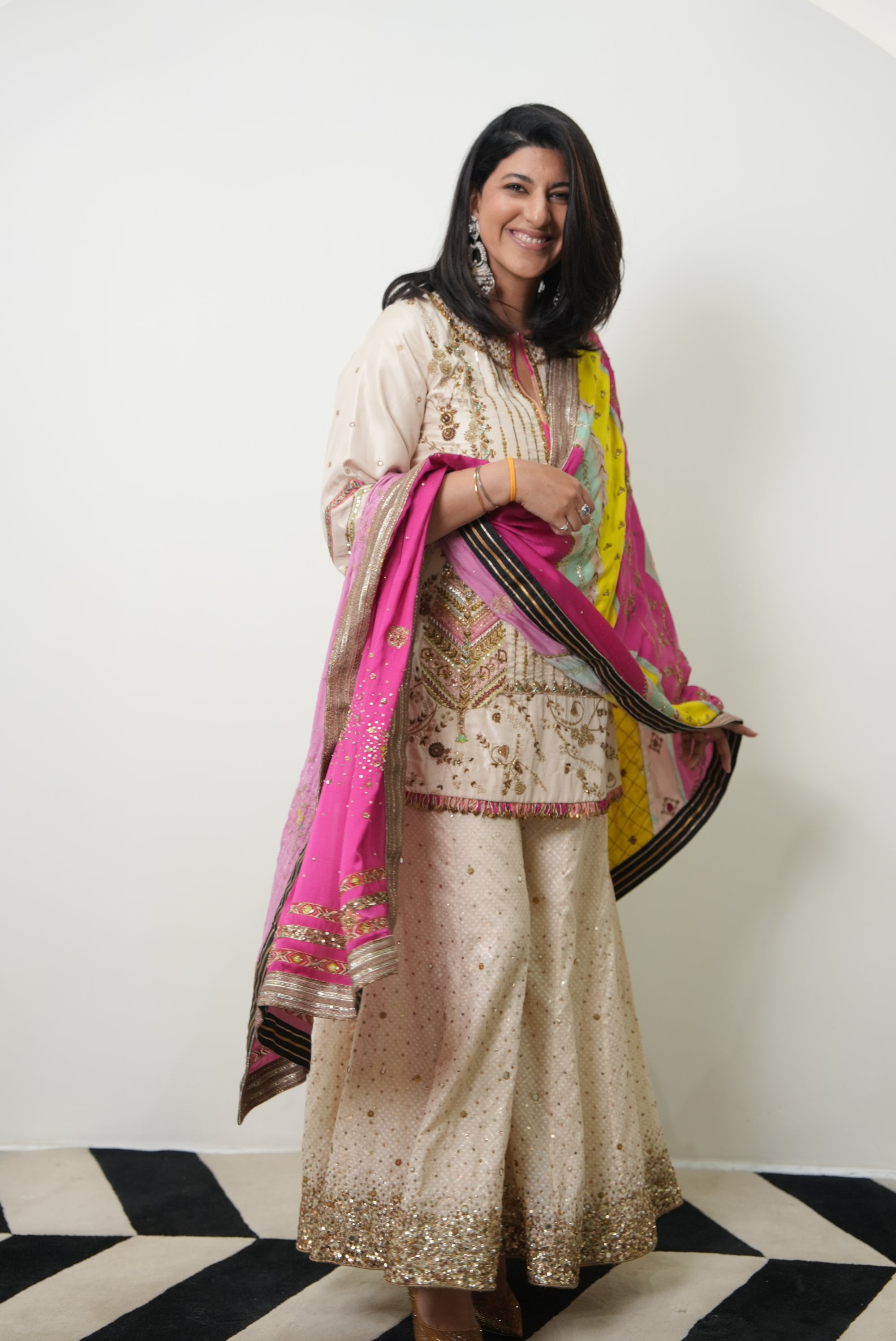 Retro Raani Ivory Silk Tree Sharara Set