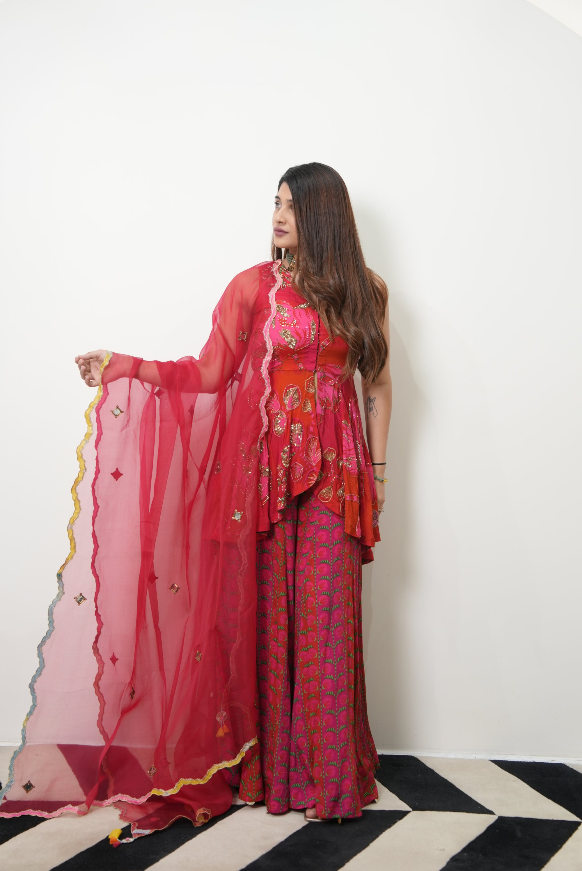 Retro Raani Teal Blue Choga Style Kurta Set