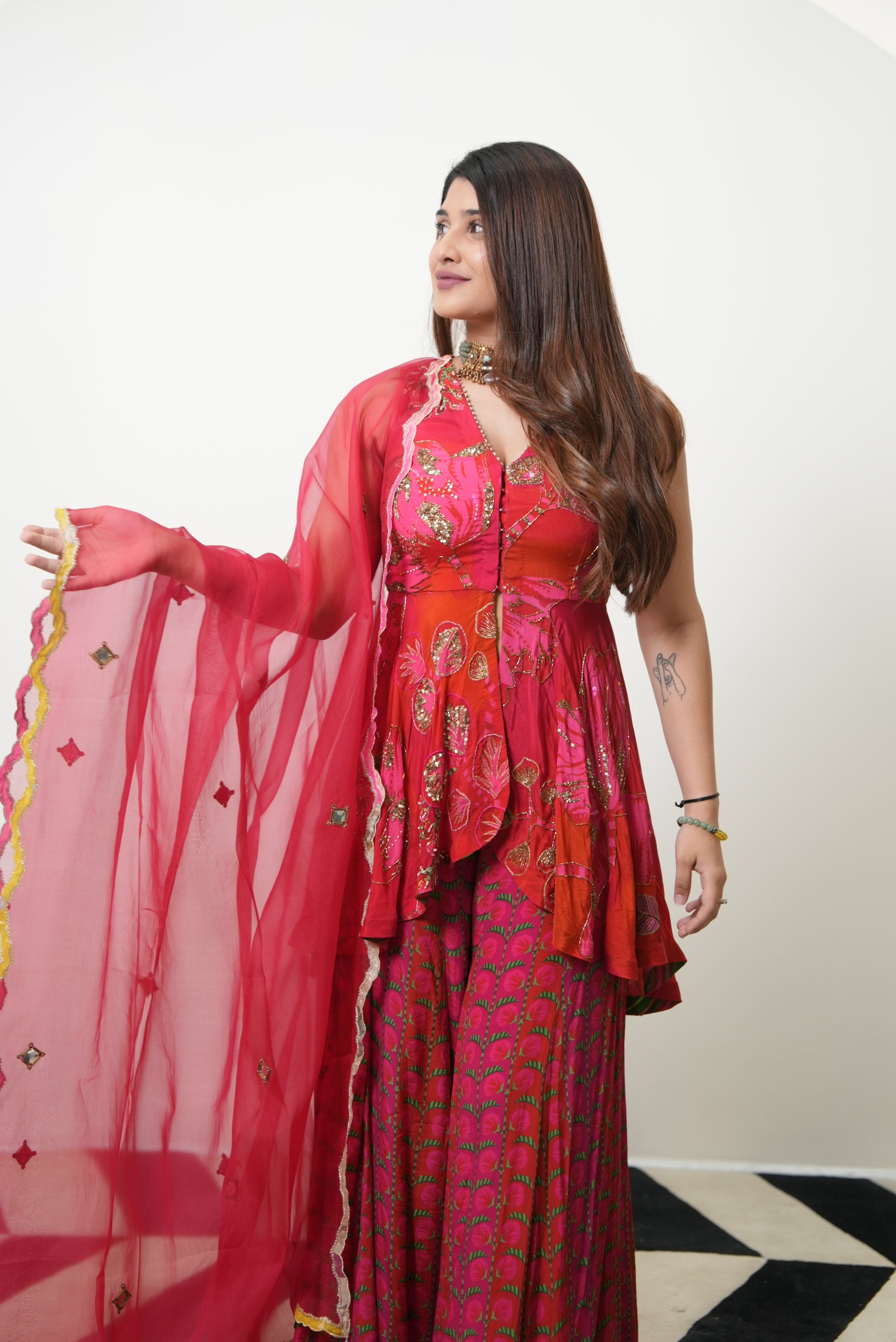 Retro Raani Teal Blue Choga Style Kurta Set